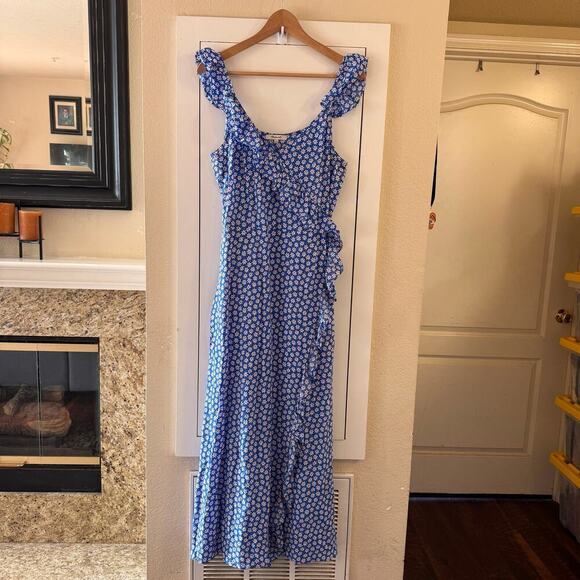 Madewell Ruffled Wrap Maxi Dress in Mini Daisy Floral Blue Size 8 Prairie Spring - Picture 4 of 11